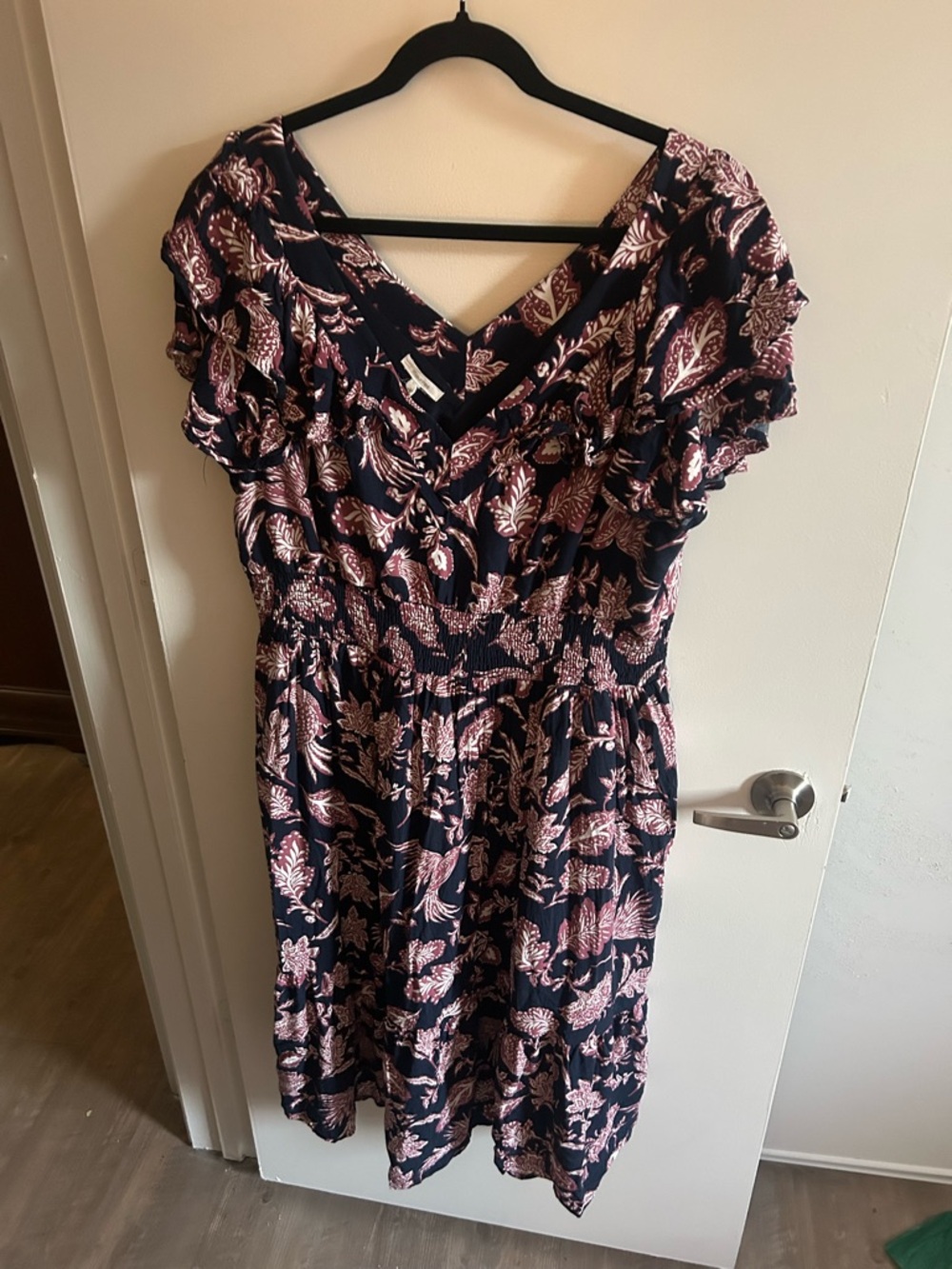 Maurice’s Women's Navy Blue Floral V-Neck Dress - Pink Pattern - Size XXL